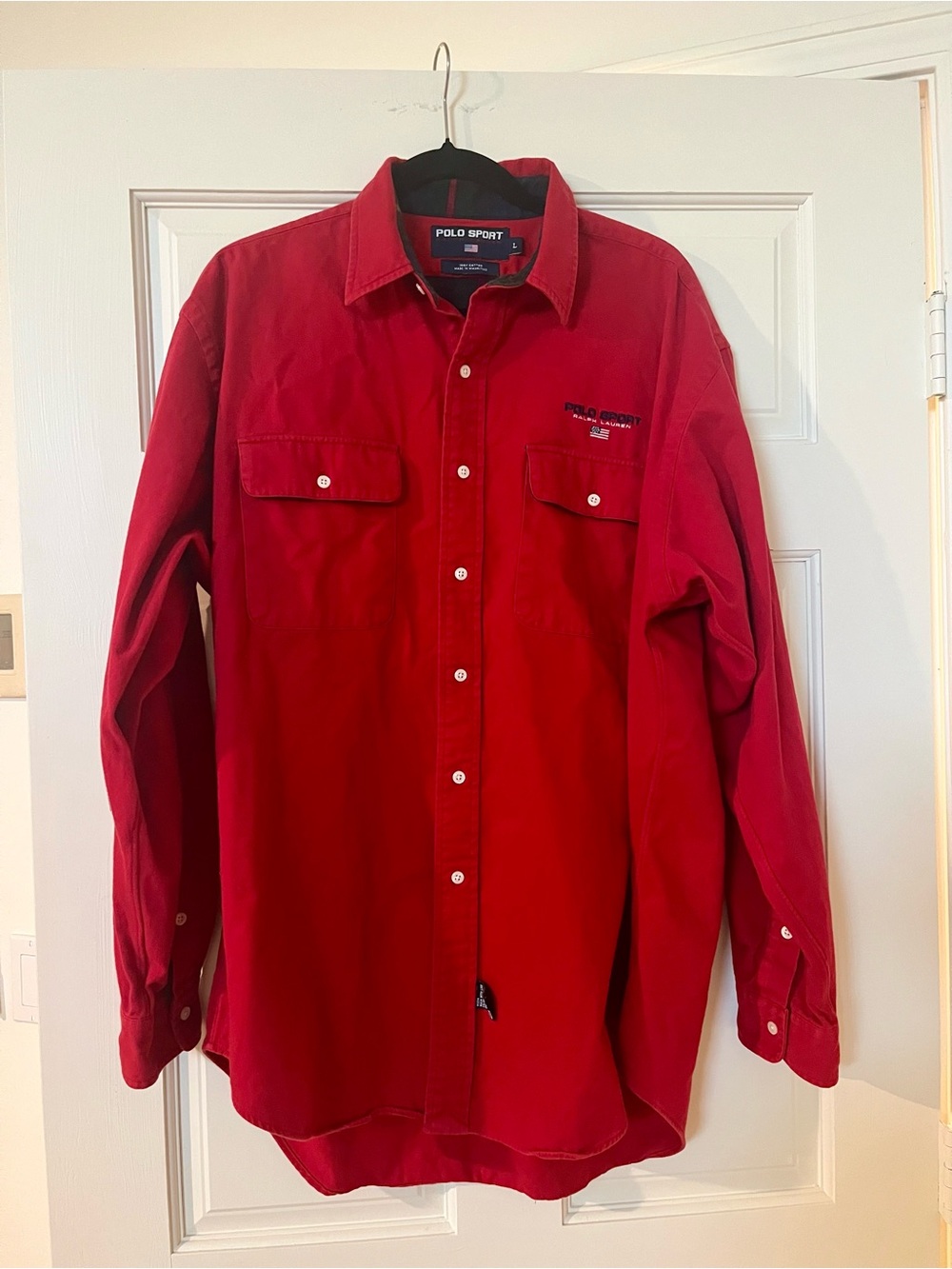 Vintage 90s Polo Sport Ralph Lauren Red Button Down Work Shirt - Men’s Medium